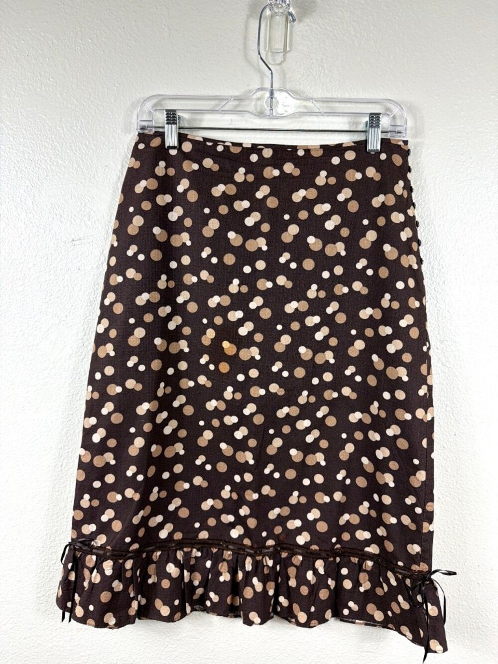 J.Crew NWOT Brown Polka Dot Cotton A-Line Ruffle Hem Midi Skirt Size 4 - Picture 9 of 16